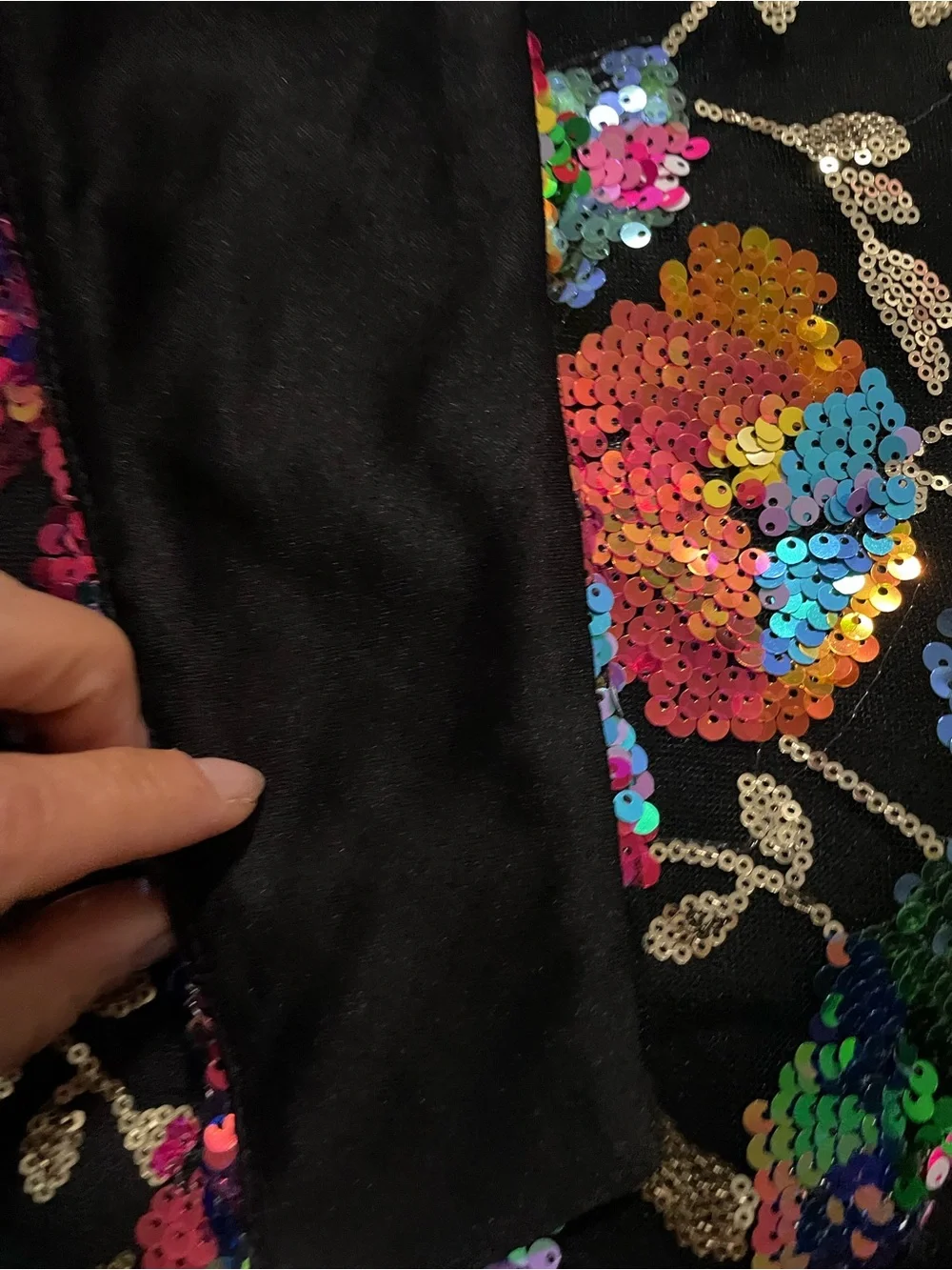 Sequin Floral Wrap Scarf - Black with Multicolor Sequins